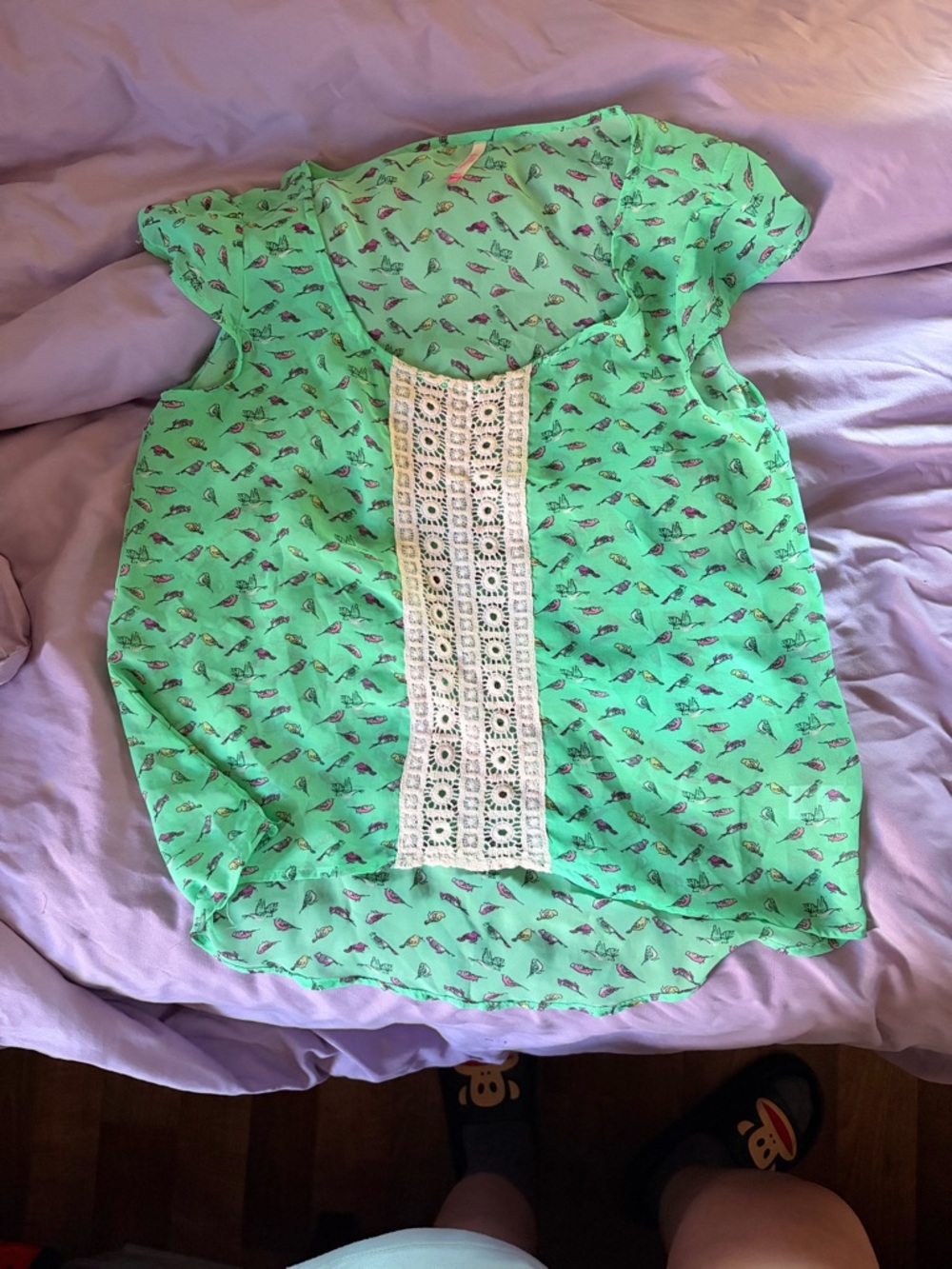 Wallflower Mint Green Flutter Sleeve Top with White Lace Panel